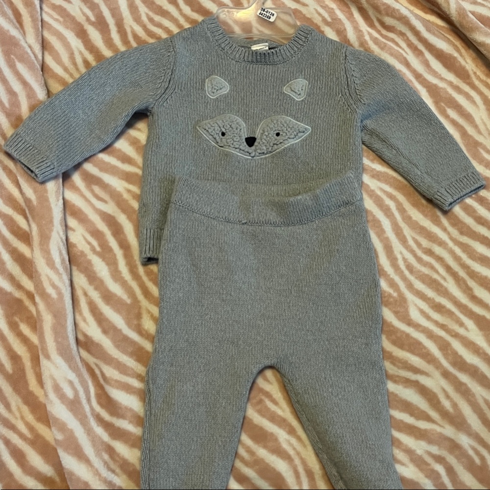 Carter's Blue Knit Fox Sweater and Pants Set